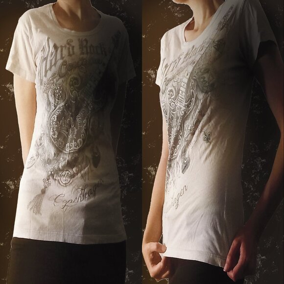 Vintage Y2K Hard Rock Couture Copenhagen Tee | Embellished Rhinestone Graphic - Picture 1 of 9